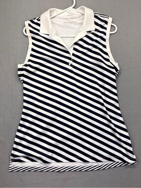Nike Golf Sleeveless Striped Polo Tank Top - White & Black Medium
